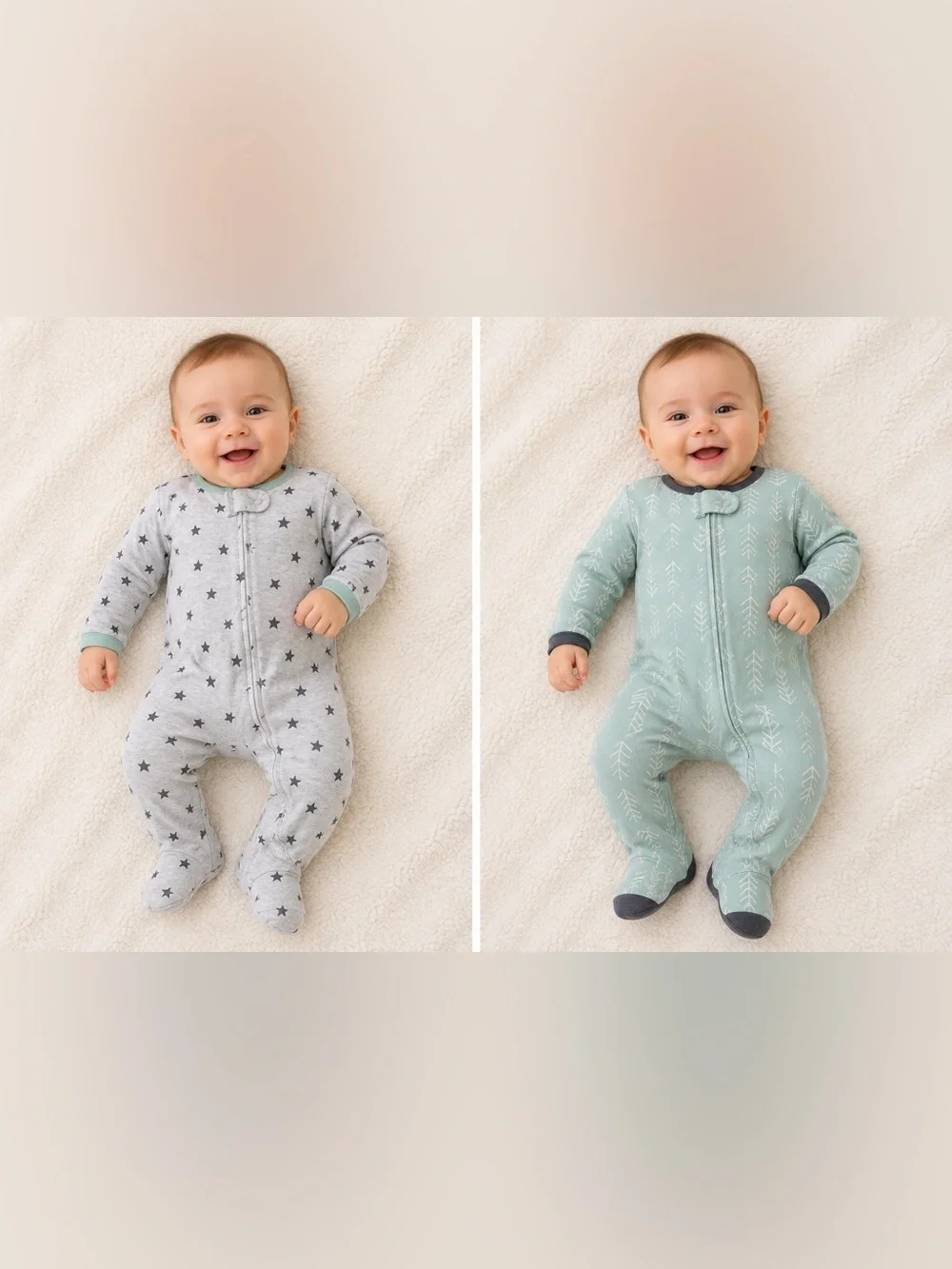 3-6 MTH cloud island Sage & Gray Baby Footed One-Piece Pack